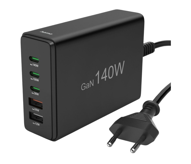 Hama Stacja ładująca 140W 3x USB-C 2X USB-A CZARNA - 1331321 - zdjęcie 2